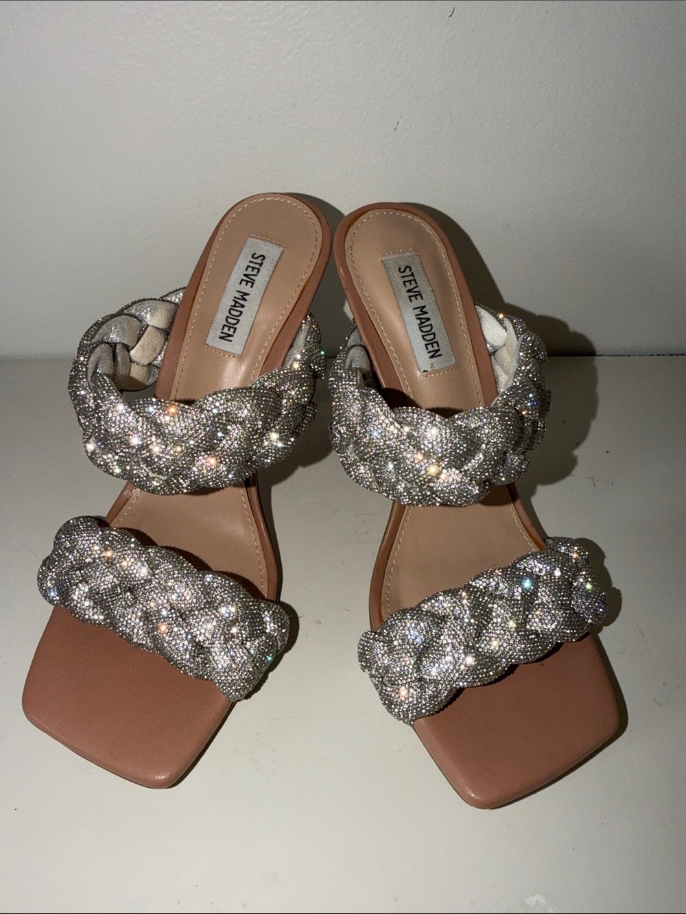 Steve Madden Silver Braided Double-Strap 4.5” High Heel Sandals